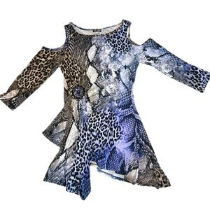VENUS Animal Print Cold Shoulder beaded accent top - Black, Brown, Blue